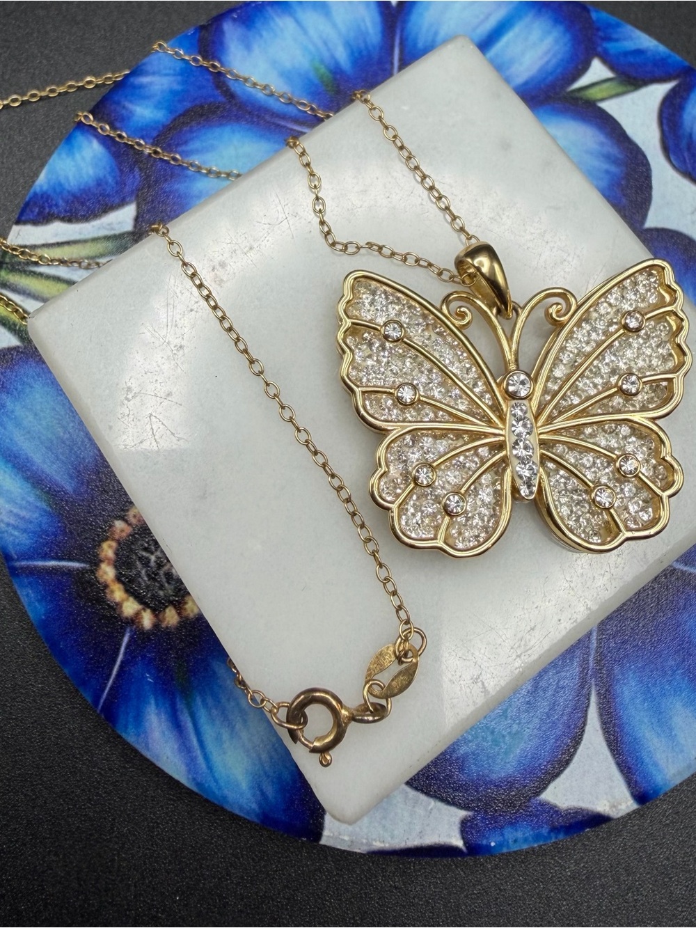 JCM Butterfly Pendant Necklace 925 Sterling Silver CZ Gold Tone #S41